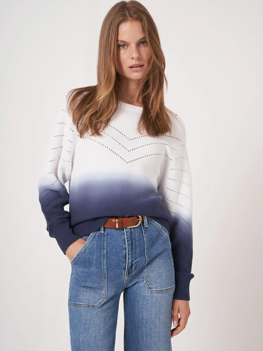 Repeat- 400953 Cotton Knit Dip Dye Pullover